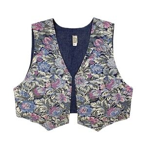 J.Jill Women Vintage 80's ~90's Tapestry Floral Open Vest Size L 100% Cotton